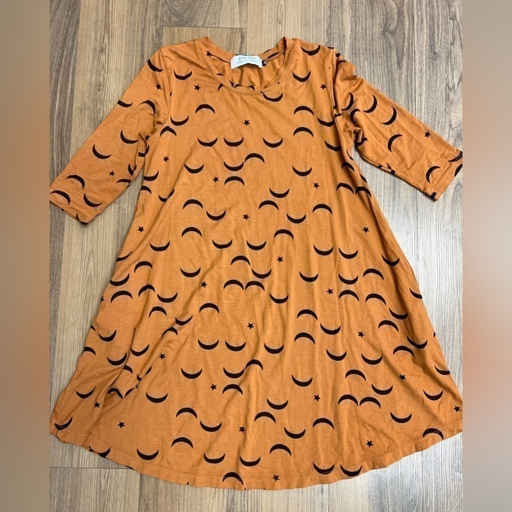Ava Sky Fighting Eel Dress Moon Stars Mini 3/4 Sleeve Fall Halloween Hawaiian XS